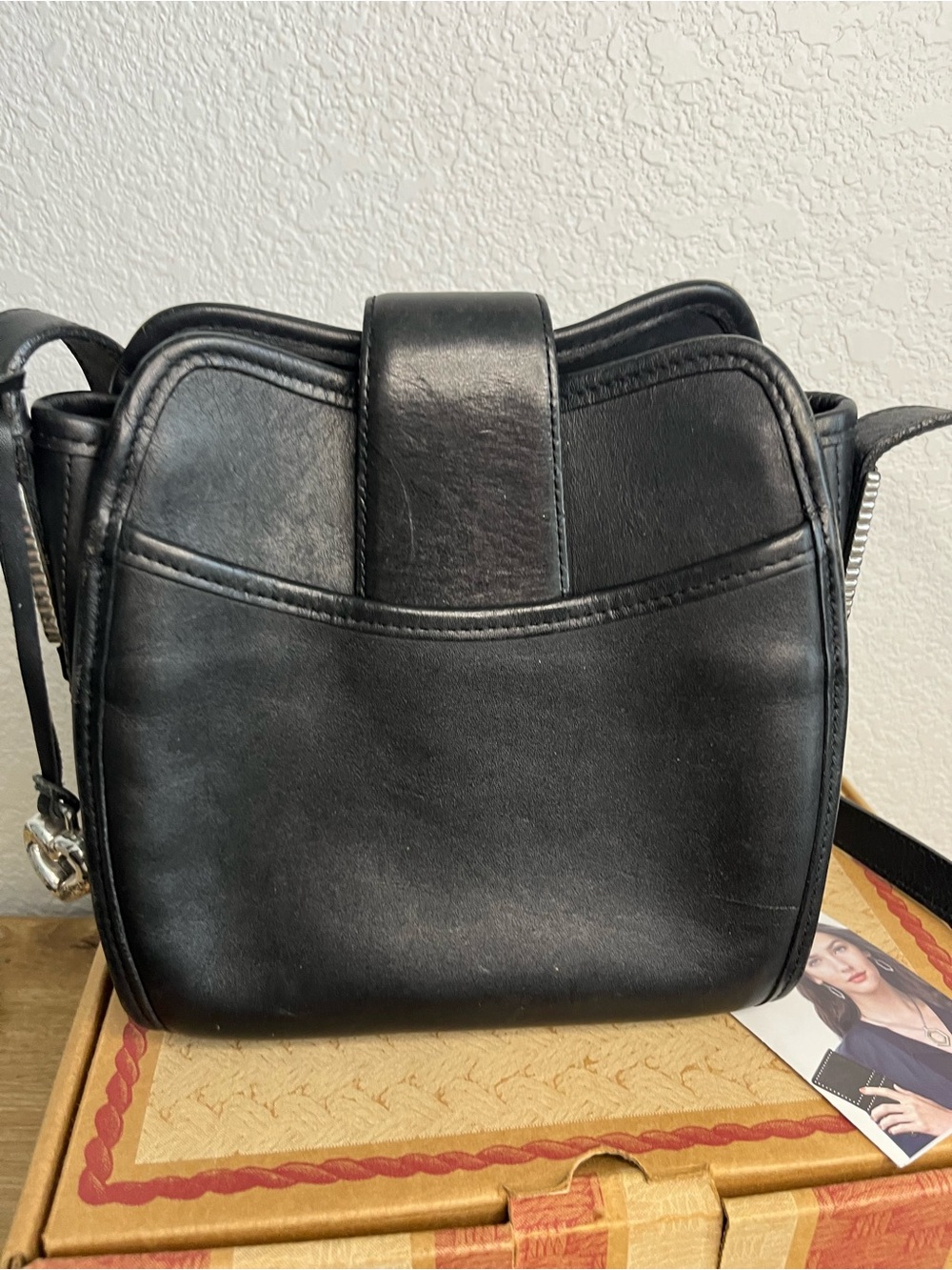 NOS Vintage Brighton Poppy Black Croc Embossed Leather Shoulder Bag H3053 NWOT - Picture 9 of 13